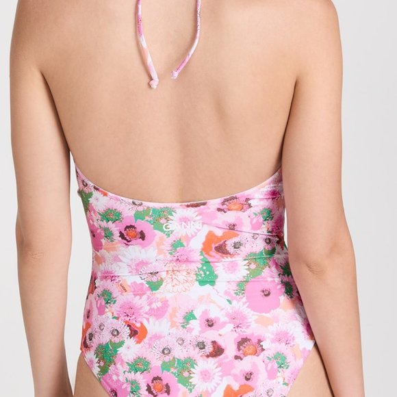 GANNI Recycled‎ Floral Printed V-String One Piece Swimsuit, Size 36, Sugar Plum - Picture 4 of 12